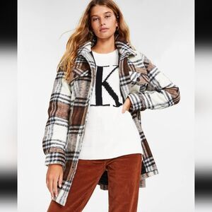 Calvin Klein Petite Plaid Drop-Shoulder Shirt Jacket Size PXS